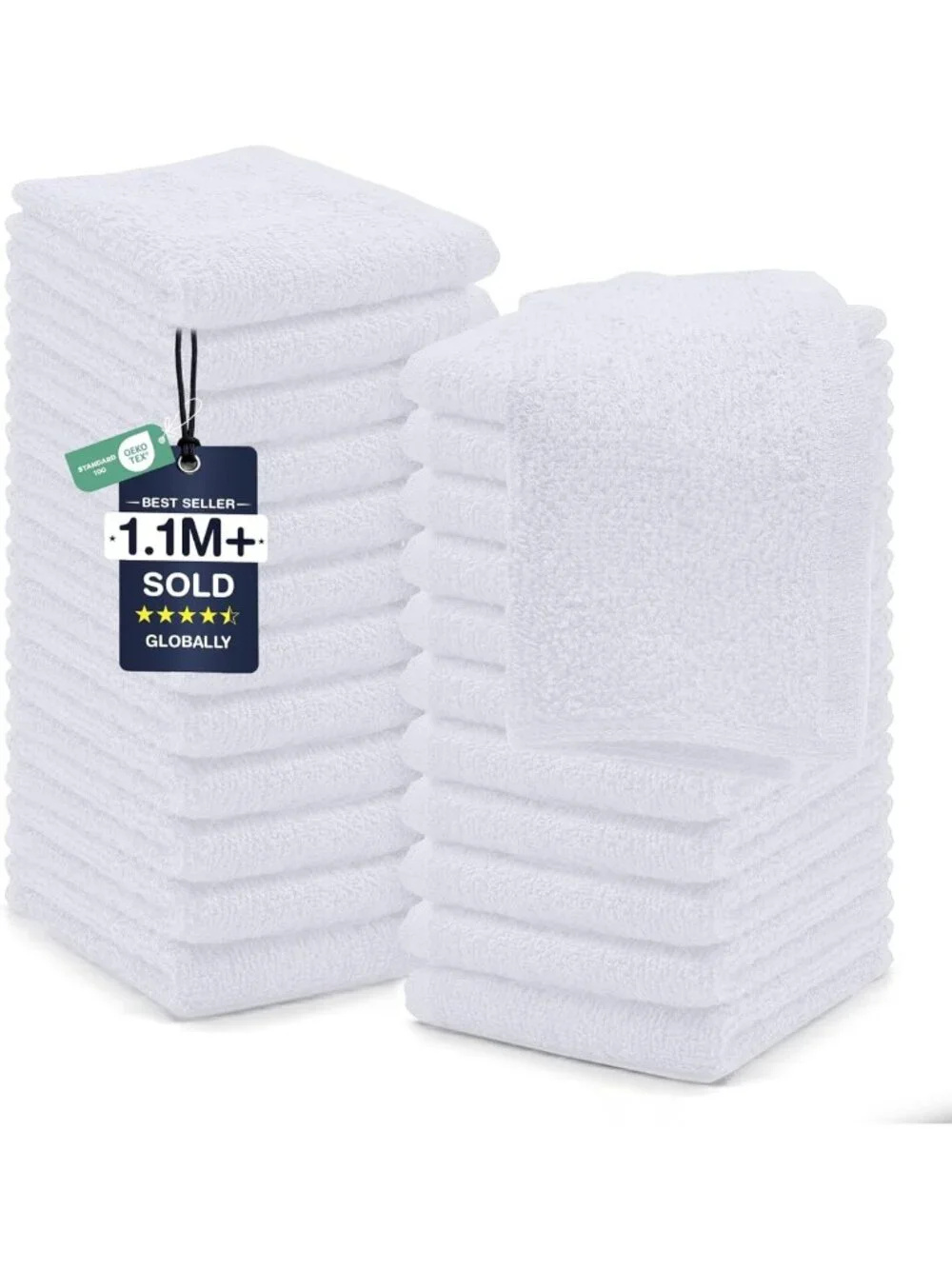 24 Pack Premium Cotton Wash Cloths - Soft, Highly Absorbent Bathroom Towels